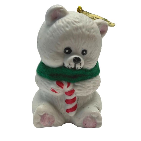 Vintage Lil Chimers Christmas Ornament Bell Jasco Polar Bear with Candy Cane 2.5 - Picture 1 of 7